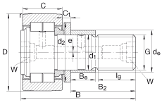 螺栓型滾輪 NUKRE40, 軸向引導(dǎo)，滿裝圓柱滾子，帶偏心擋圈，兩側(cè)迷宮密封