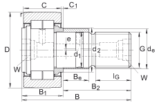 螺栓型滾輪 NUKRE80, 軸向引導(dǎo)，滿裝圓柱滾子，帶偏心擋圈，兩側(cè)迷宮密封