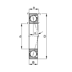 主軸軸承 B7024-C-T-P4S, 調節，成對安裝，接觸角 α = 15°，限制公差