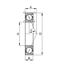 主軸軸承 B7202-E-T-P4S, 調節，成對或單元安裝，接觸角 α = 25°，限制公差