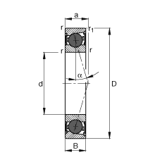 主軸軸承 HCB7002-C-2RSD-T-P4S, 調節(jié)，成對或單元安裝，接觸角 α = 15°，陶瓷球，兩側唇密封，非接觸，限制公差