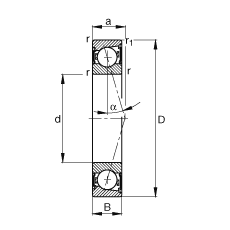 主軸軸承 B7028-C-2RSD-T-P4S, 調(diào)節(jié)，成對安裝，接觸角 α = 15°，兩側(cè)唇密封，非接觸，加嚴(yán)公差