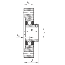 軸承座單元 FLCTEY25, 帶兩個螺栓孔的法蘭的軸承座單元，鑄鐵， 內圈帶平頭螺釘， P 型密封，無再潤滑結構
